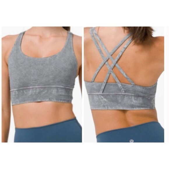 Lululemon Energy Bra Long Line Ice Dye Top Nulux Ice Wash Asphalt Grey Size 4 - Picture 1 of 5